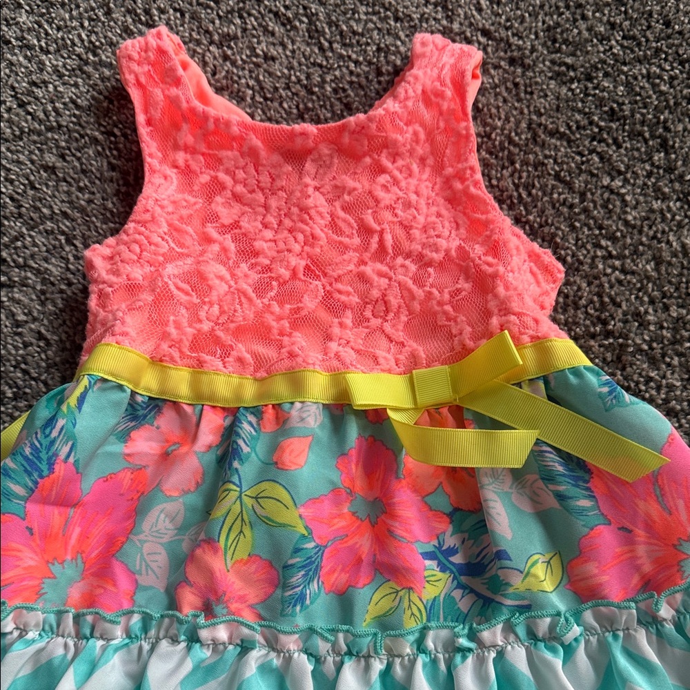 Coral Lace & Floral Ribbon Toddler Dress